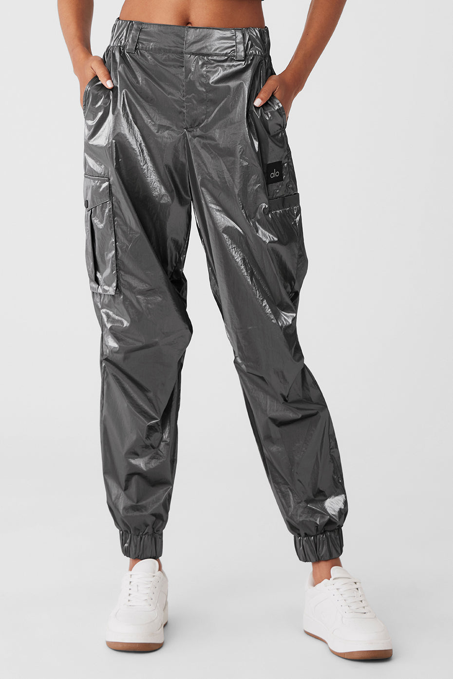Metallic High-Waist Break Line Jogger