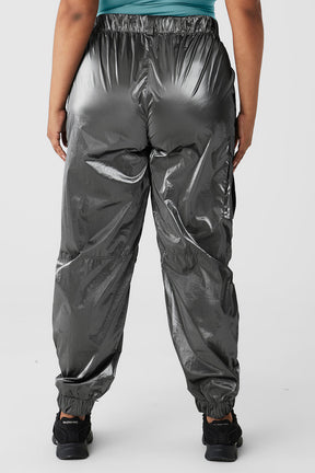 Metallic High-Waist Break Line Jogger