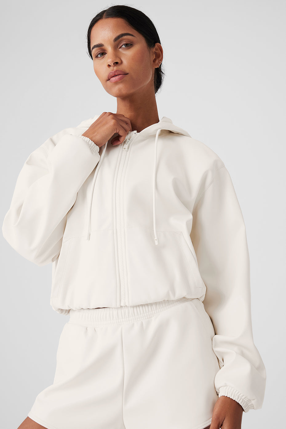 Faux Leather Power Hour Full Zip Cropped Jacket