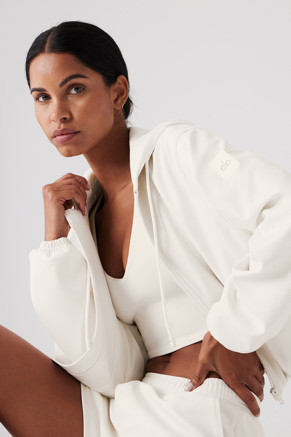 Faux Leather Power Hour Full Zip Cropped Jacket