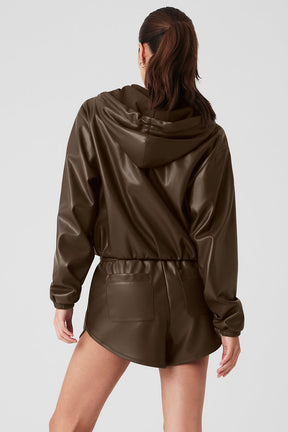 Faux Leather Power Hour Full Zip Cropped Jacket