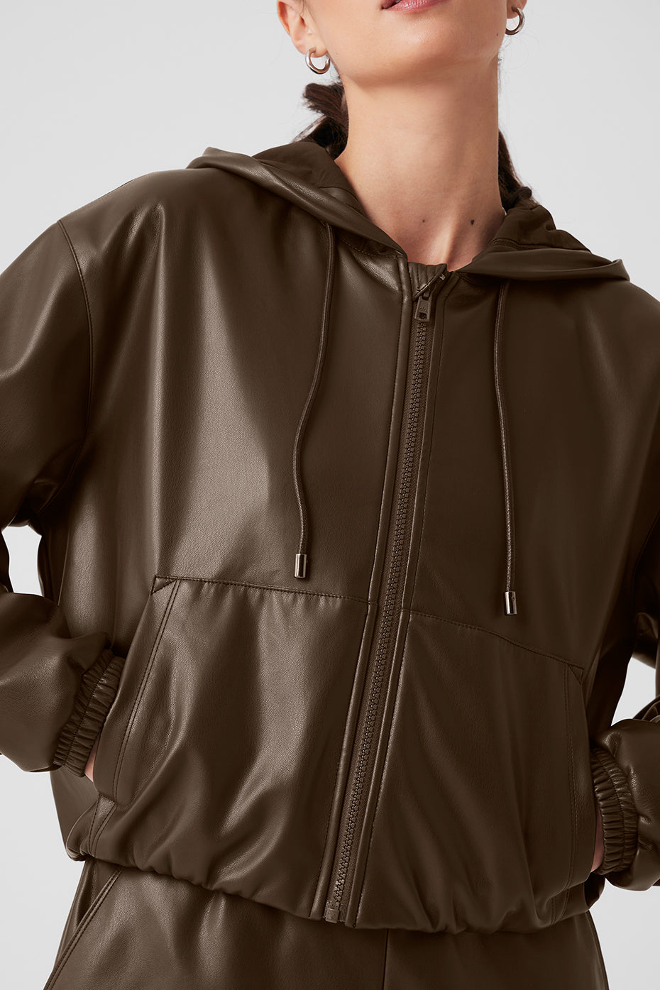 Faux Leather Power Hour Full Zip Cropped Jacket