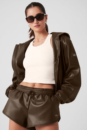 Faux Leather Power Hour Full Zip Cropped Jacket