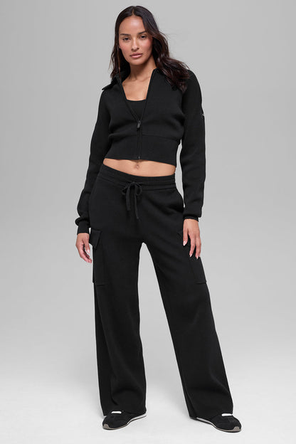 Scholar Knit Cropped Full Zip Jacket