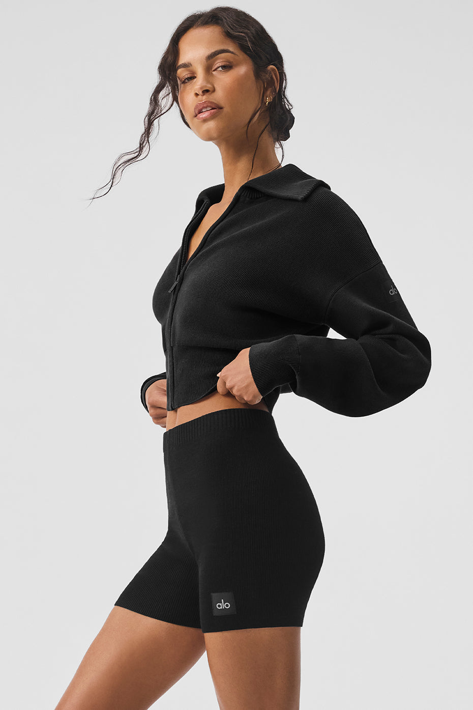 Scholar Knit Cropped Full Zip Jacket