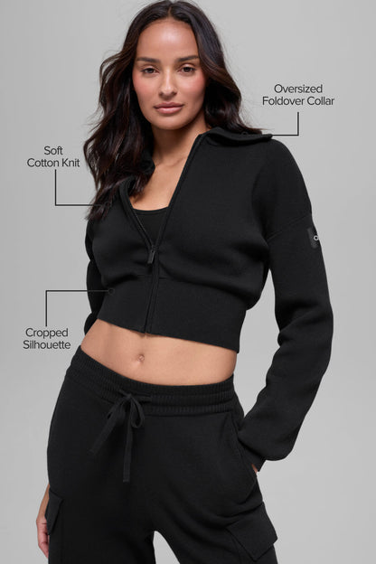 Scholar Knit Cropped Full Zip Jacket