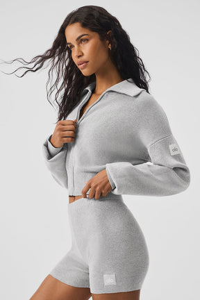 Scholar Knit Cropped Full Zip Jacket