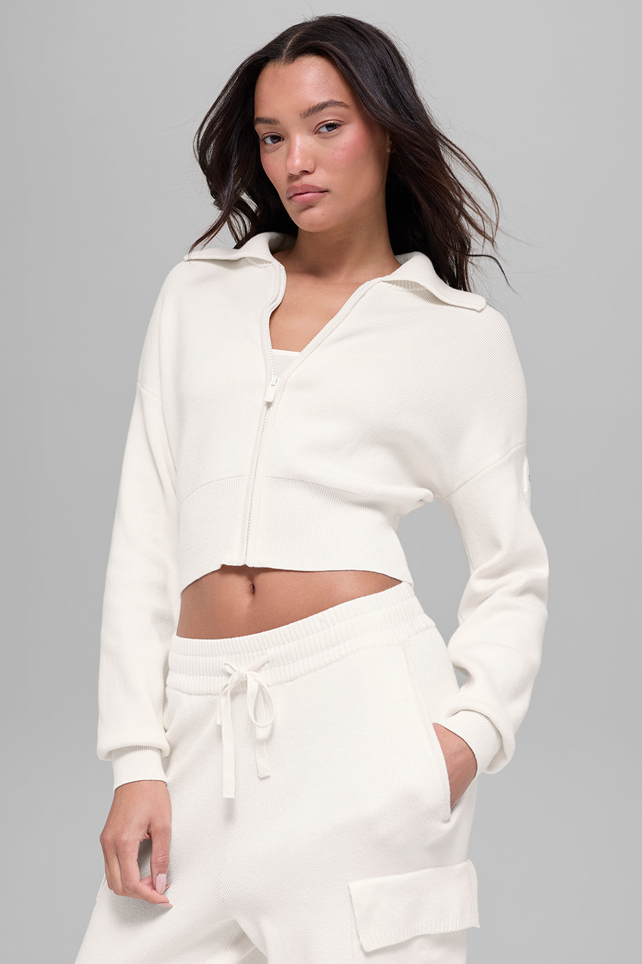 Scholar Knit Cropped Full Zip Jacket