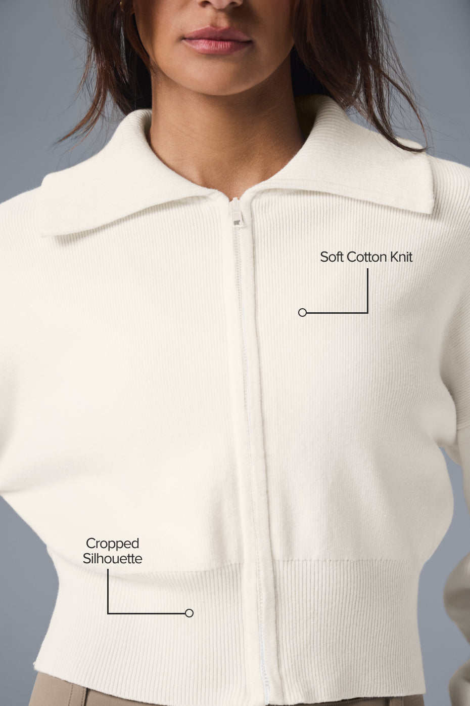 Scholar Knit Cropped Full Zip Jacket