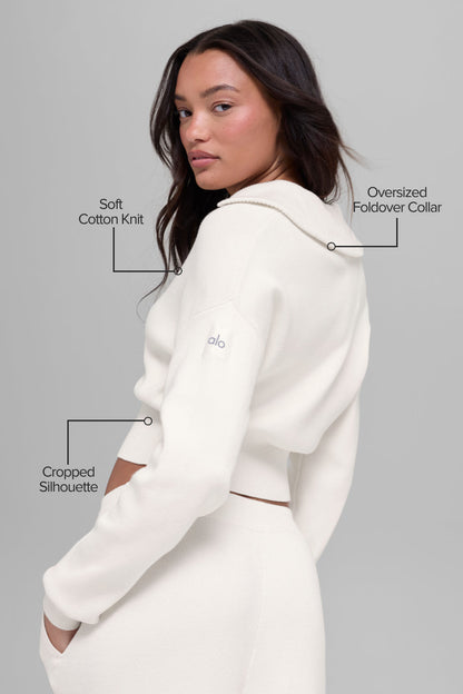 Scholar Knit Cropped Full Zip Jacket