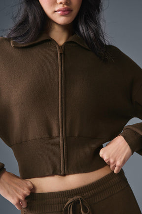 Scholar Knit Cropped Full Zip Jacket