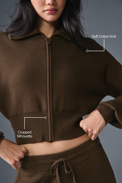 Scholar Knit Cropped Full Zip Jacket