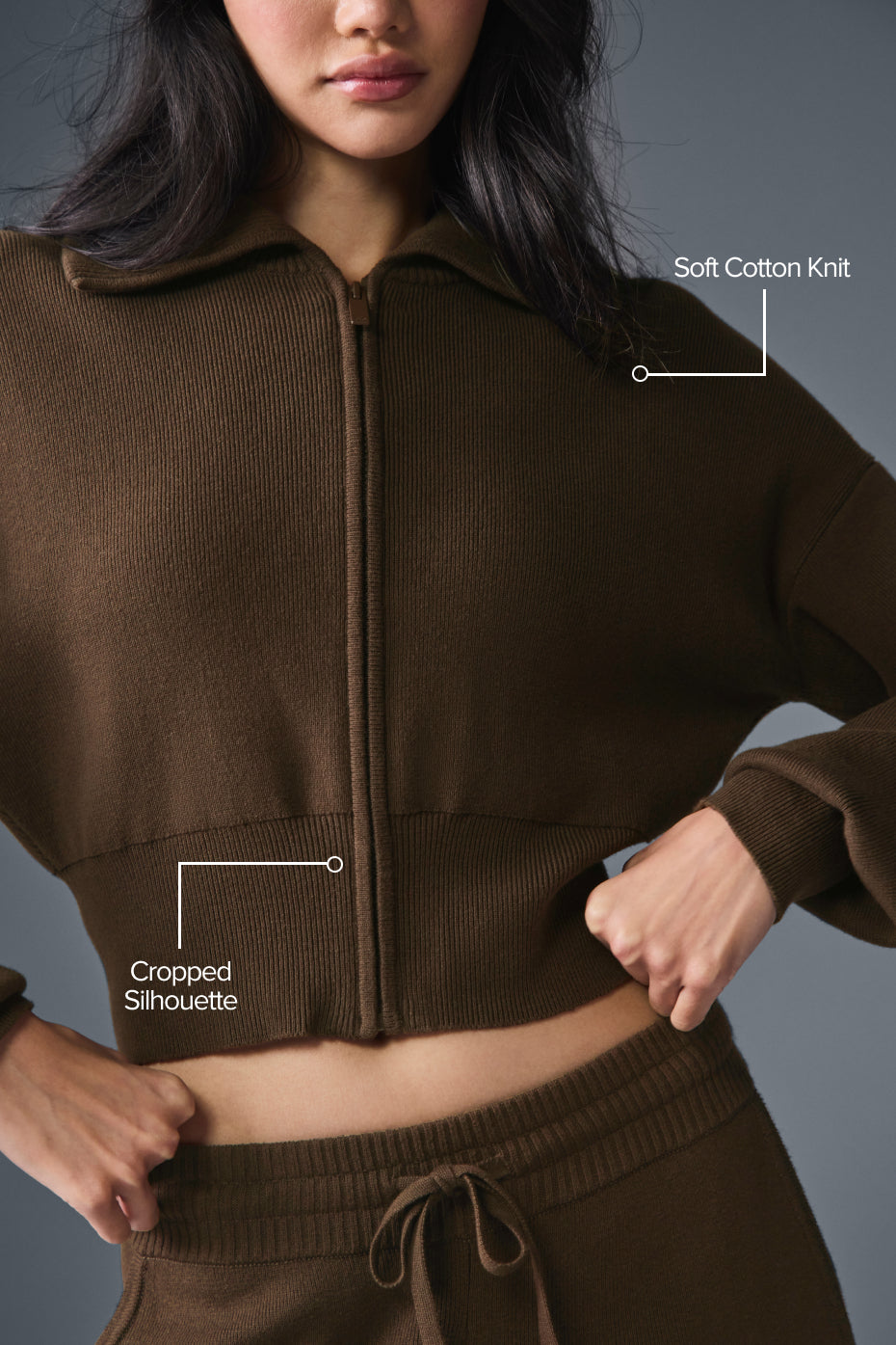 Scholar Knit Cropped Full Zip Jacket