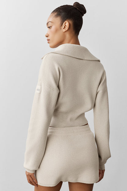 Scholar Knit Cropped Full Zip Jacket