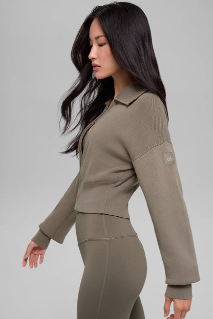 Scholar Knit Cropped Full Zip Jacket