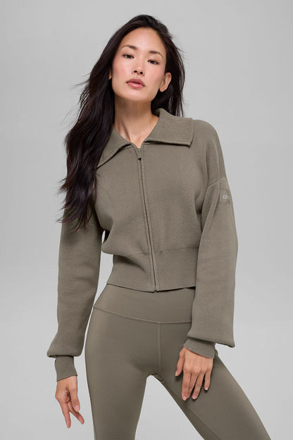 Scholar Knit Cropped Full Zip Jacket