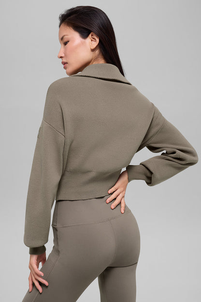 Scholar Knit Cropped Full Zip Jacket