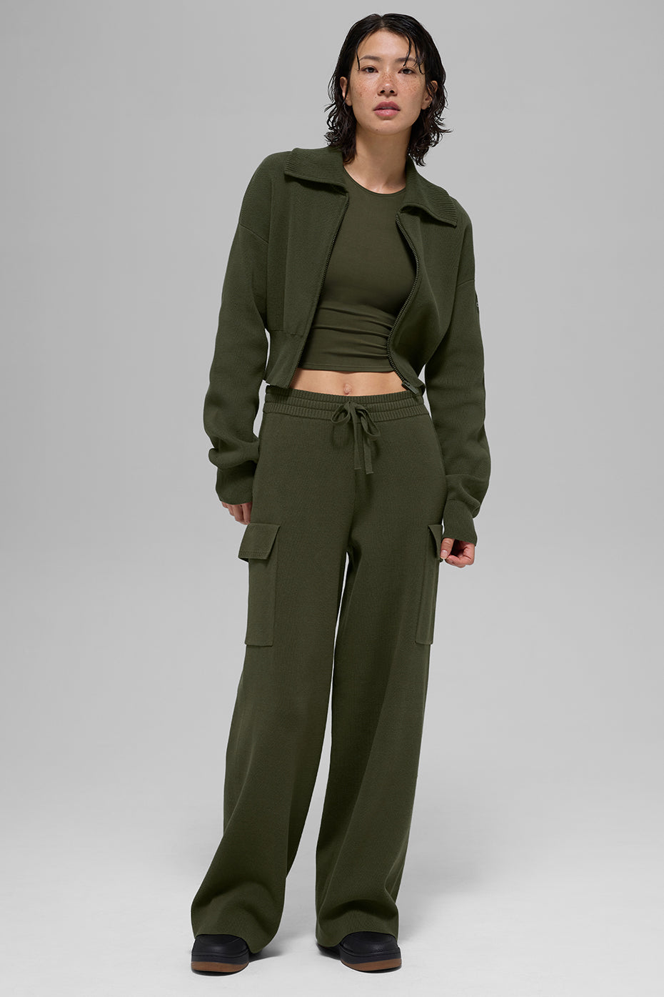 Scholar Knit Cropped Full Zip Jacket