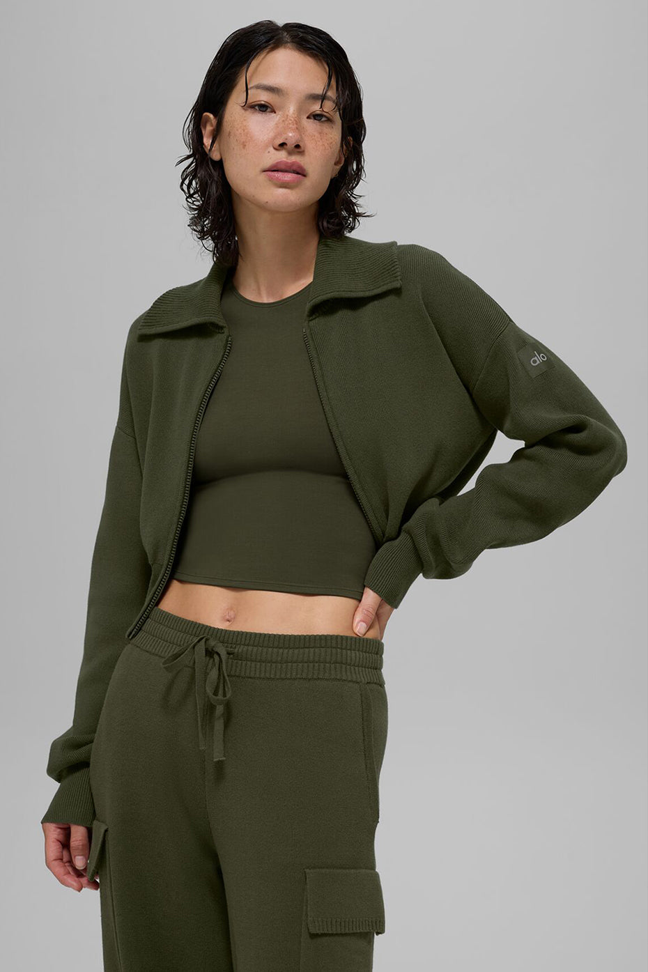 Scholar Knit Cropped Full Zip Jacket