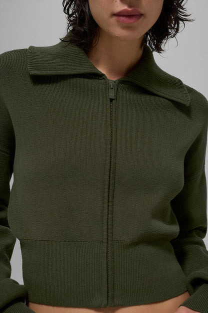 Scholar Knit Cropped Full Zip Jacket