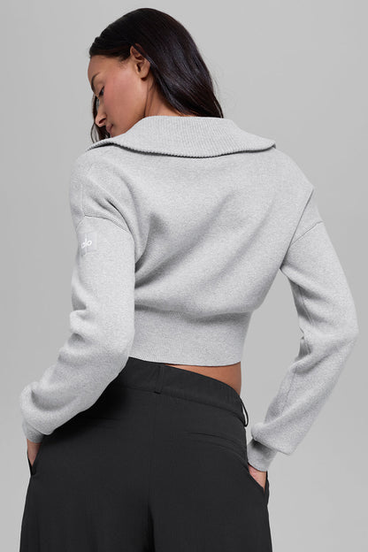 Scholar Knit Cropped Full Zip Jacket