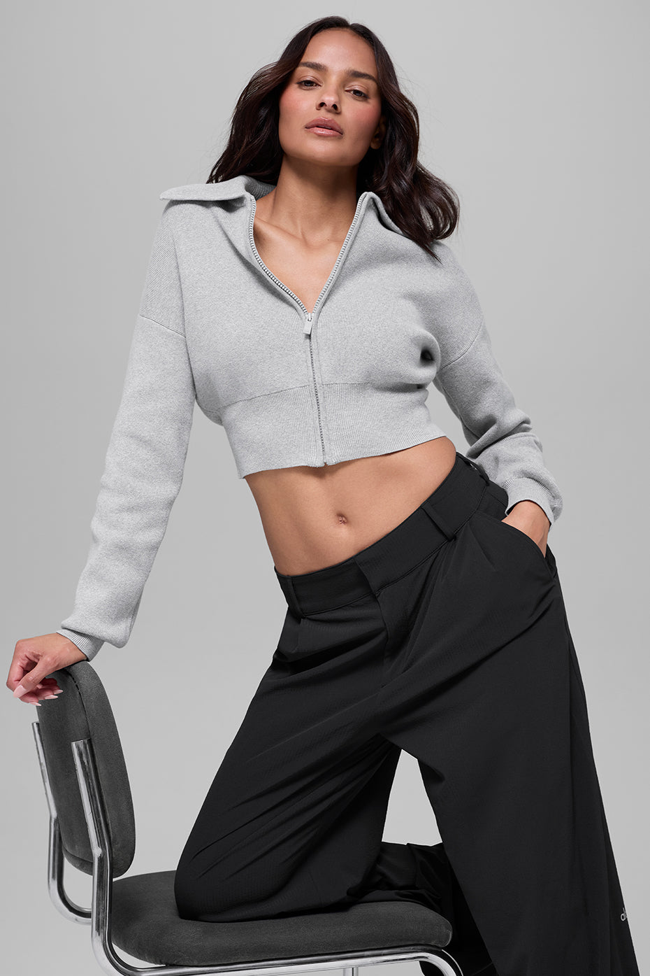 Scholar Knit Cropped Full Zip Jacket