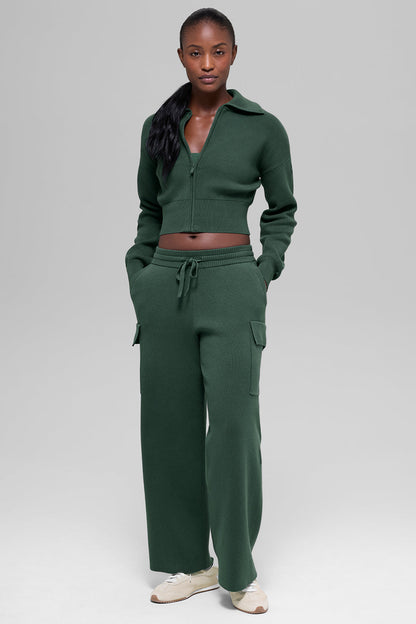 Scholar Knit Cropped Full Zip Jacket