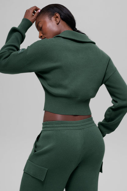 Scholar Knit Cropped Full Zip Jacket