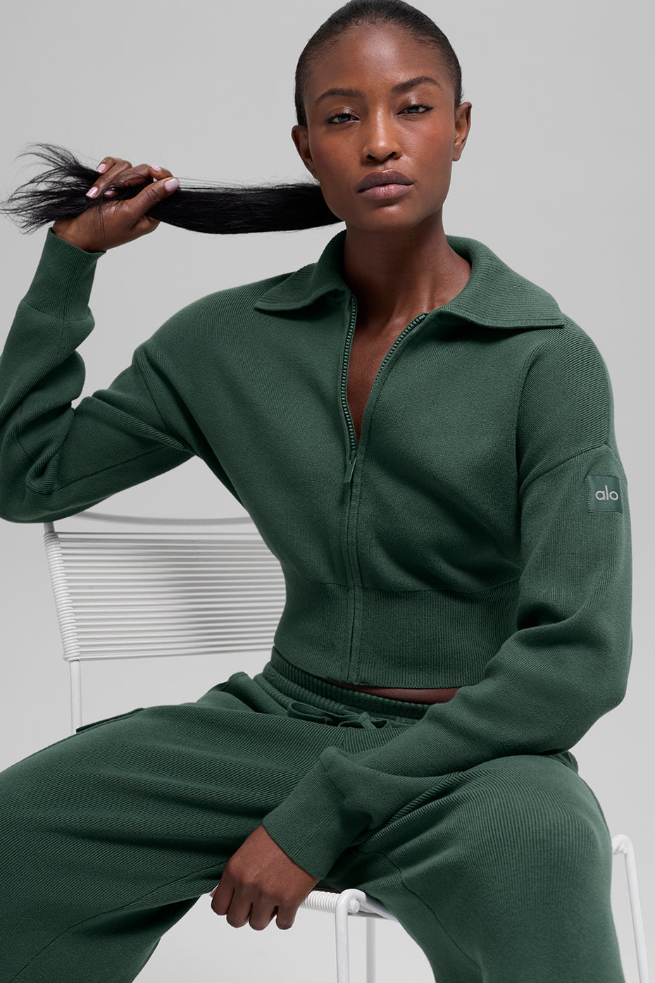 Scholar Knit Cropped Full Zip Jacket