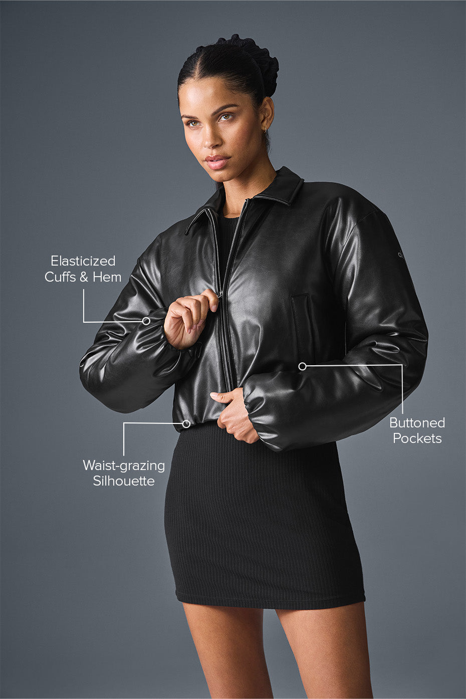 Faux Leather Cropped Premier Bomber