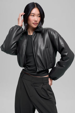 Faux Leather Cropped Premier Bomber
