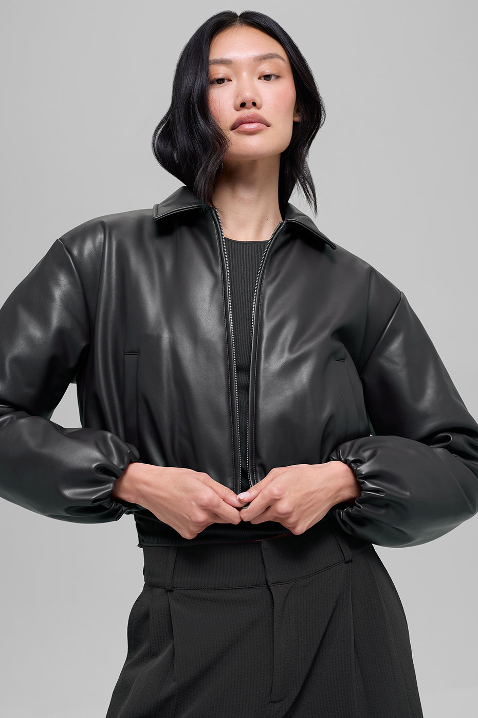 Faux Leather Cropped Premier Bomber