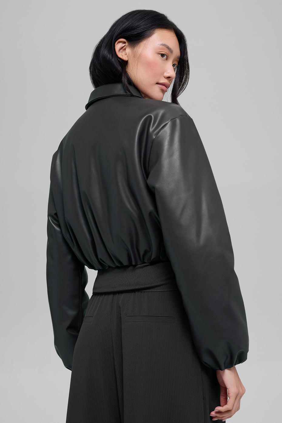 Faux Leather Cropped Premier Bomber