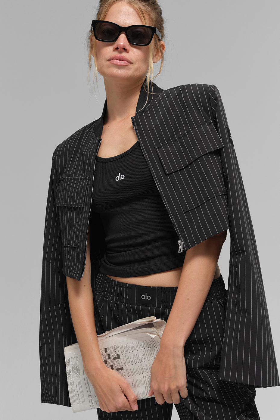 Cropped Pinstripe Main Character Full Zip Jacket