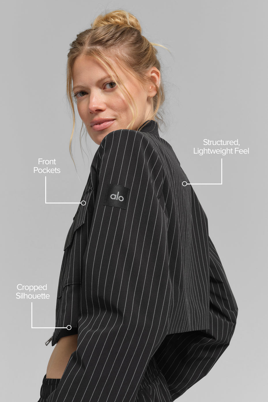 Cropped Pinstripe Main Character Full Zip Jacket