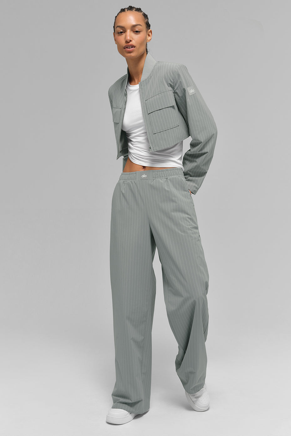 Cropped Pinstripe Main Character Full Zip Jacket