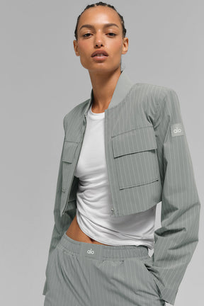 Cropped Pinstripe Main Character Full Zip Jacket