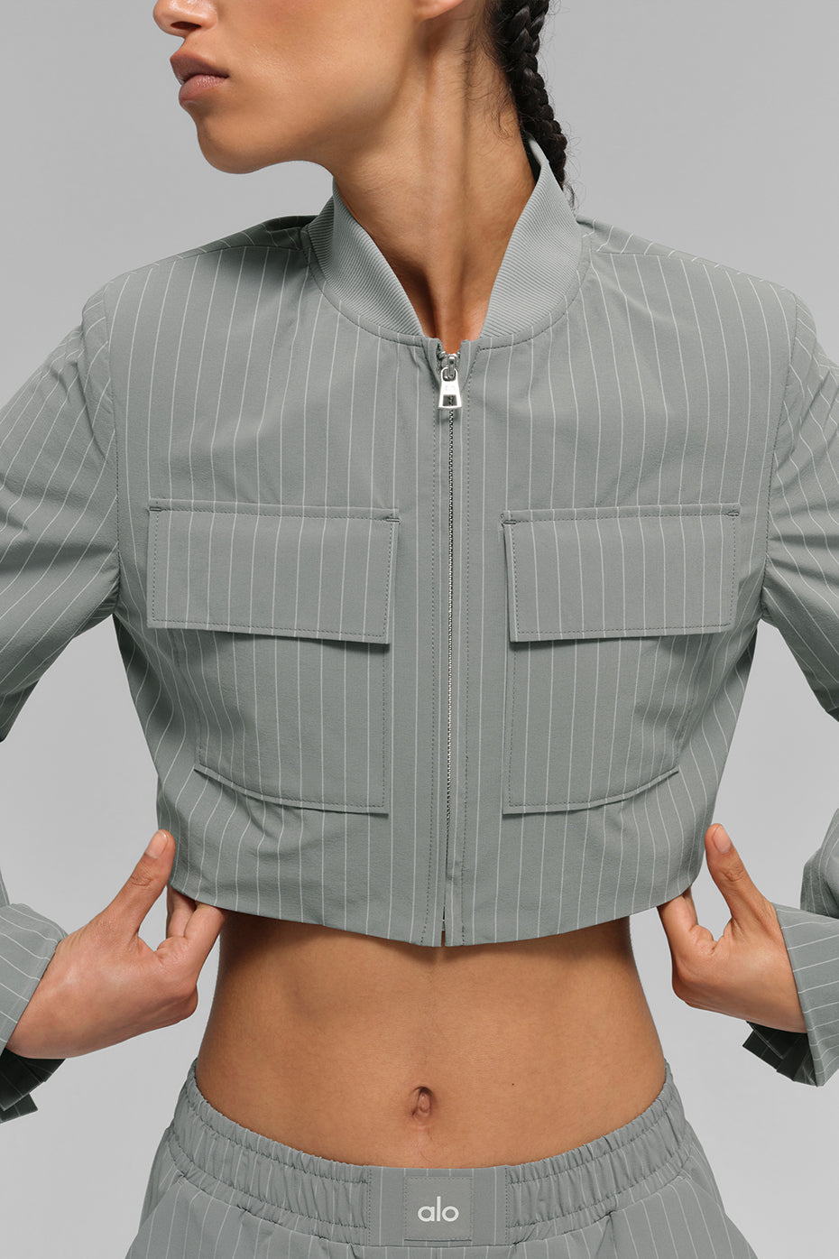 Cropped Pinstripe Main Character Full Zip Jacket