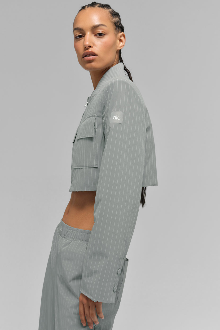 Cropped Pinstripe Main Character Full Zip Jacket