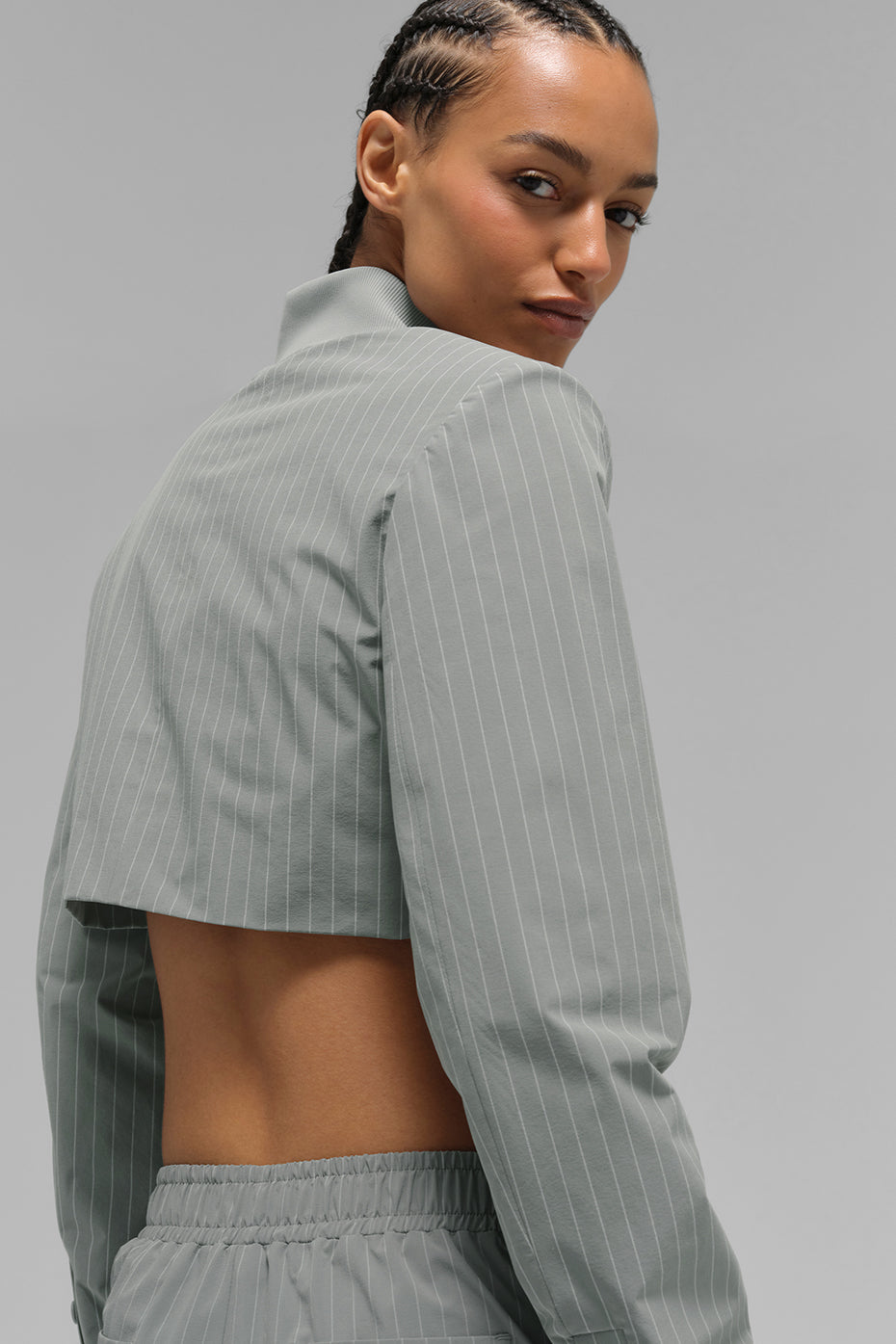 Cropped Pinstripe Main Character Full Zip Jacket