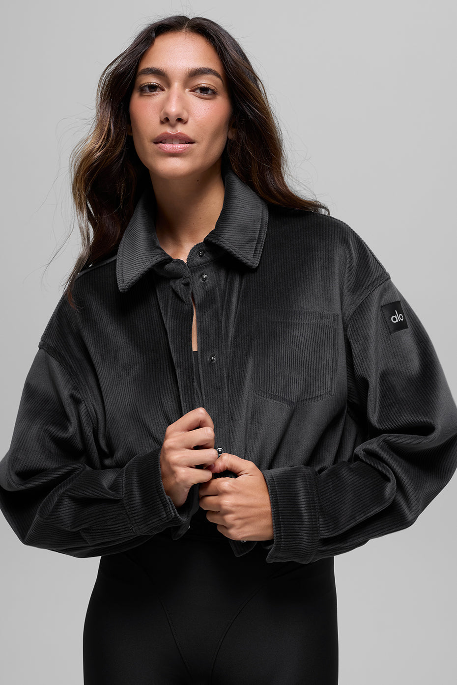 Ribbed Velour Cropped Mountain Side Jacket