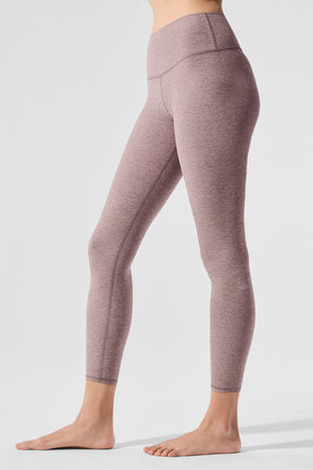 Alosoft High-Waist 7/8 Highlight Legging in soft pink, designed for yoga with a contouring back seam.