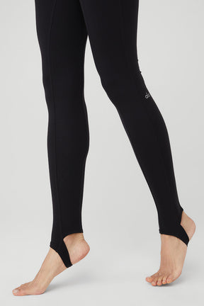 Airbrush High-Waist Enso Legging featuring a waist-cinching design and toe hook for Pilates and activewear.