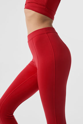 Airbrush High-Waist Enso Legging in red showcasing the smoothing design and waist-cinching skinny waistband for fitness.