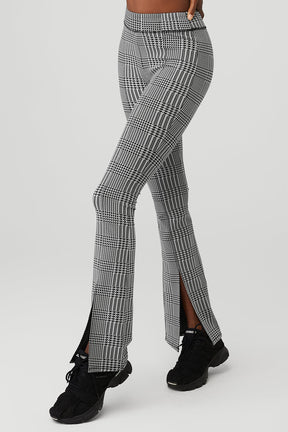 Jacquard High-Waist Glenplaid Flutter Legging