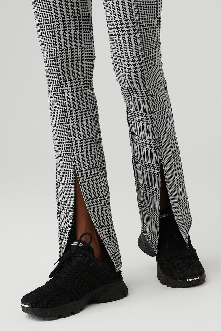 Jacquard High-Waist Glenplaid Flutter Legging