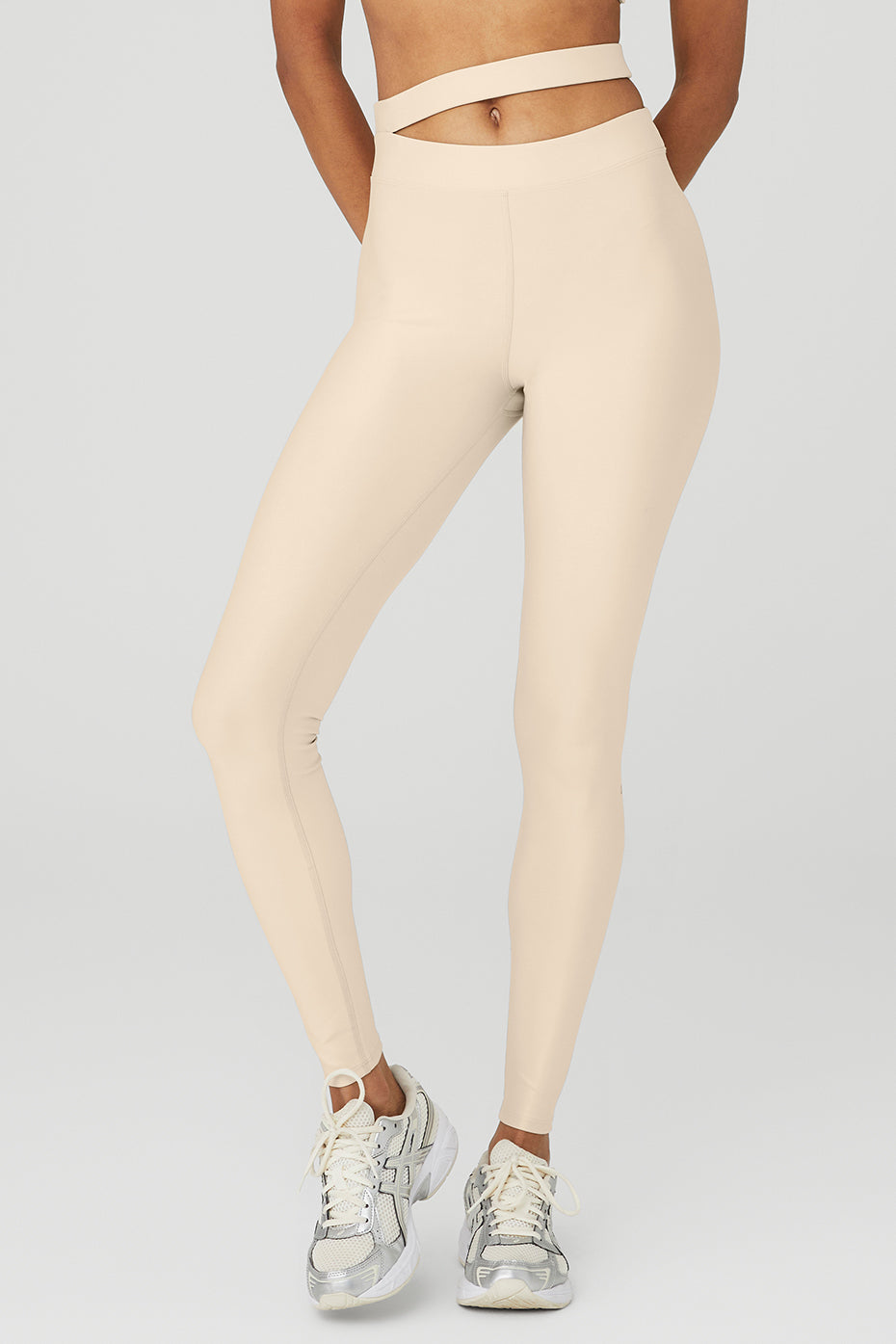 Airlift High-Waist All Access Legging in nude with a cutout strap detail at the waist, ideal for studio and street wear.