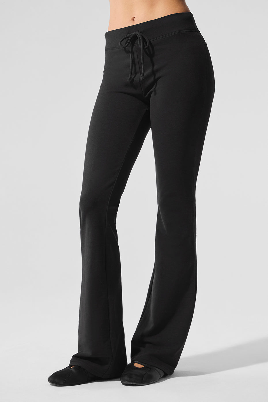 Sway Bootcut Sweatpant in black with external drawcord and flattering bootcut silhouette for lounging.