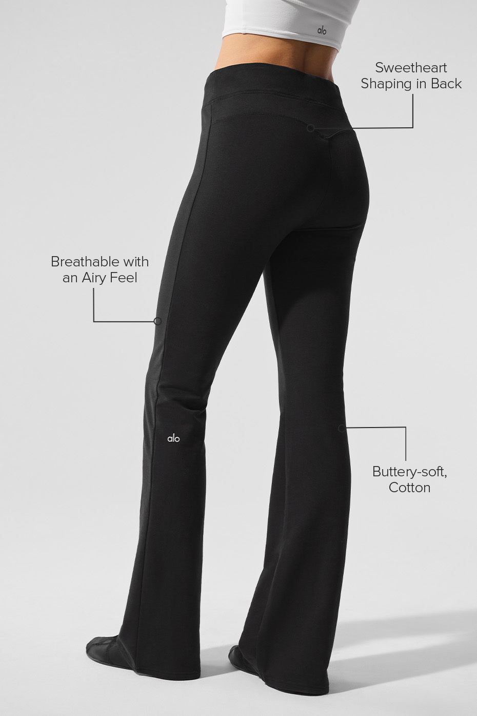 Sway Bootcut Sweatpant highlighting sweetheart shaping, breathable airy feel, and buttery-soft cotton fabric for lounge wear.