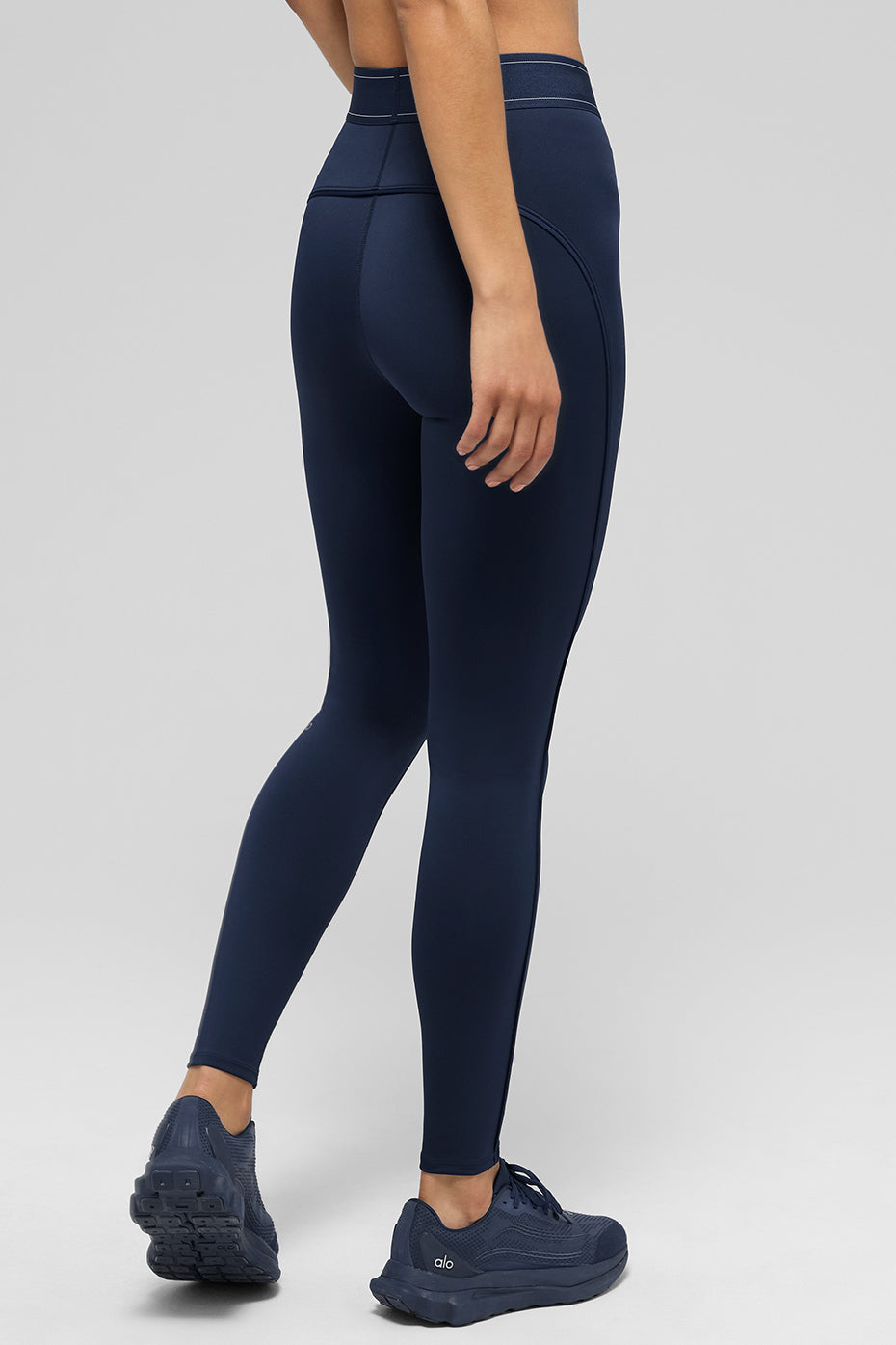 Airlift High-Waist Suit Up Legging in navy, featuring a boxer-style waistband and body-contouring design.